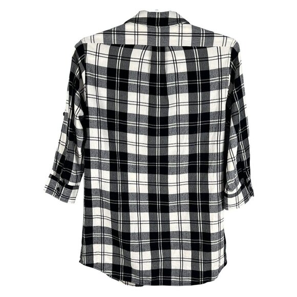Theory Women 10 Black White Tartan Plaid Button Up Tunic Shirt Virgin Wool Blend - Picture 8 of 15